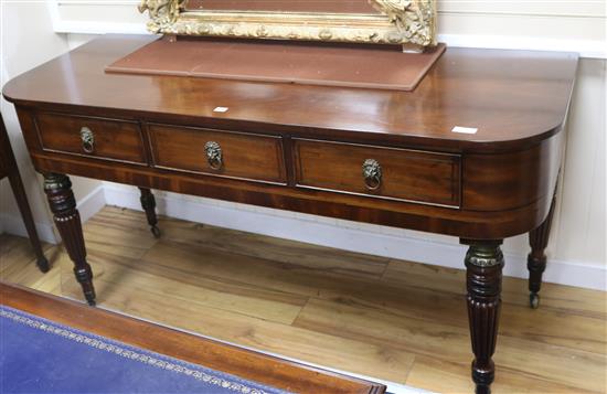 A George IV brass inlaid mahogany side table (converted), W.170cm